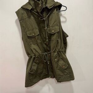 Olive Green Sleeveless Utility Jacket